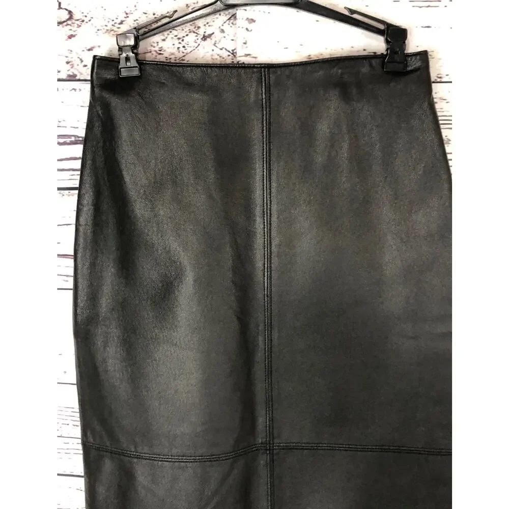 1990s Bronson Thomas Black Leather Pencil Skirt 4